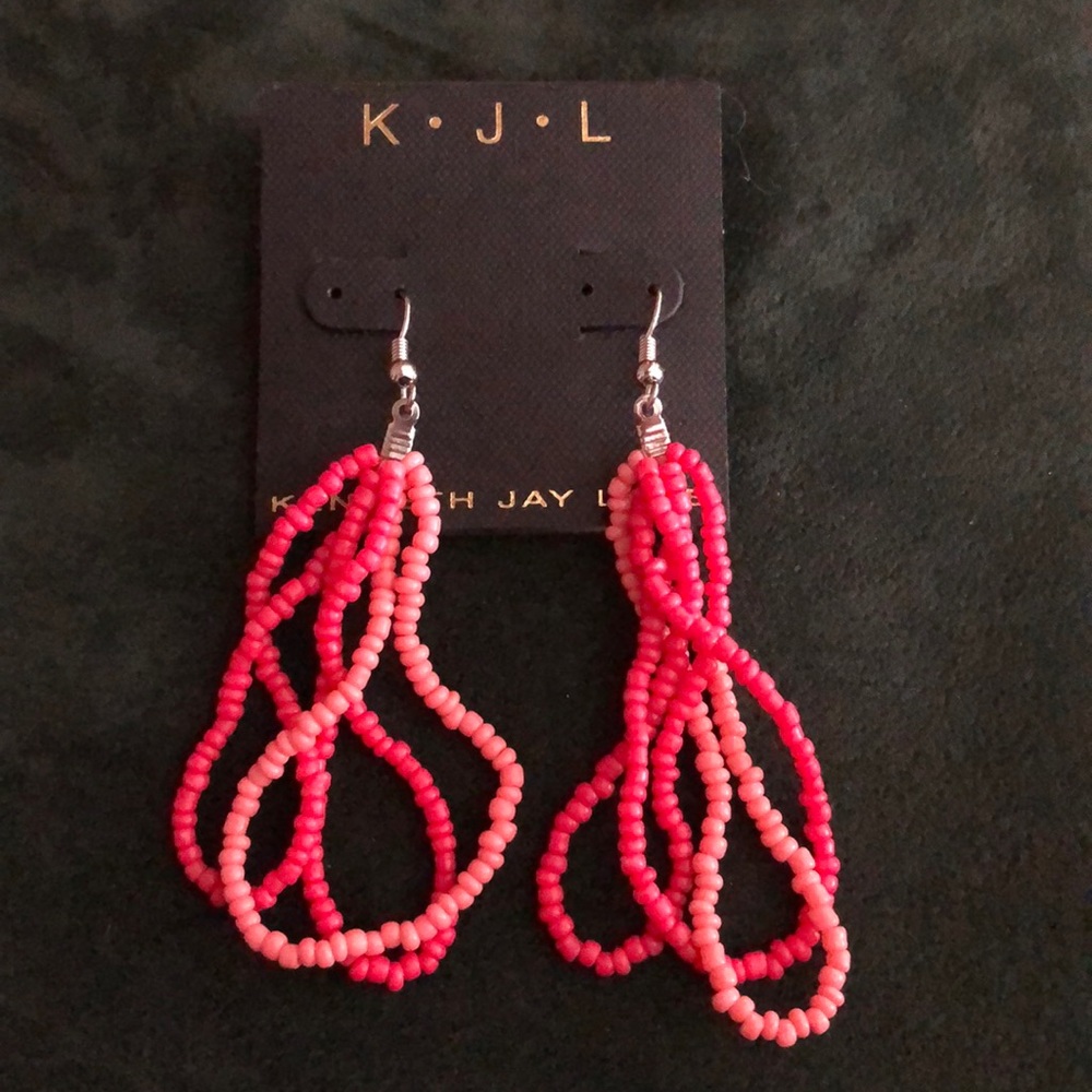Coral-color bead loop earrings, never worn, KJL